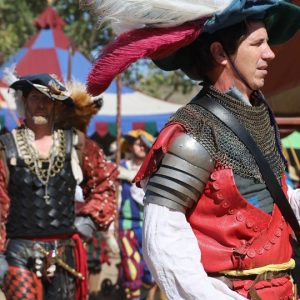 Renaissance re-enactors on parade.